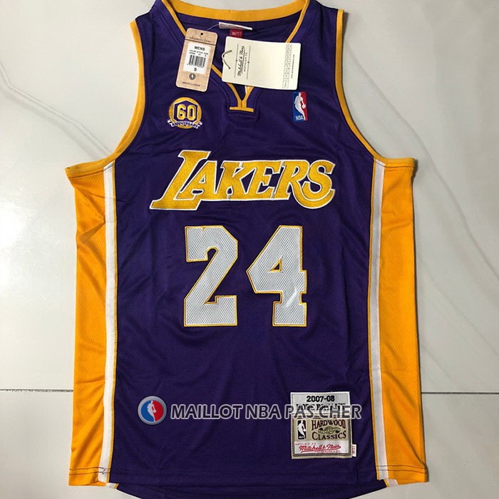 Maillot Los Angeles Lakers Kobe Bryant NO 24 60th Anniversary Mitchell & Ness 2007-08 Volet